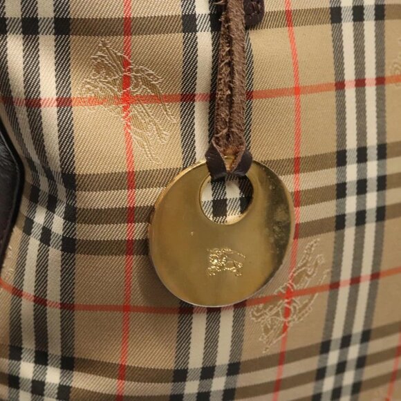 BURBERRY Nova Check Shoulder Bag Canvas Beige Gold Auth 123802 - Picture 3 of 14